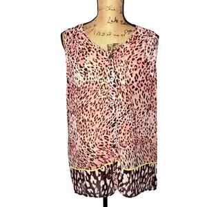 Cabi Size Medium Beguile Semi Sheer Animal Print Tunic-Button Front